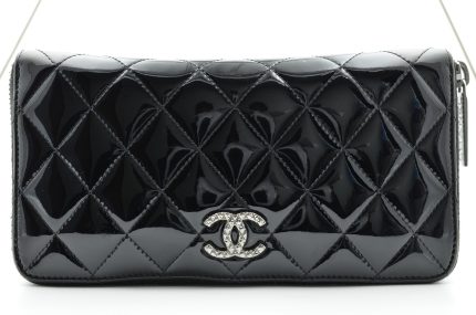 Chanel Quilted Zip-Around Long Wallet Black Patent CC